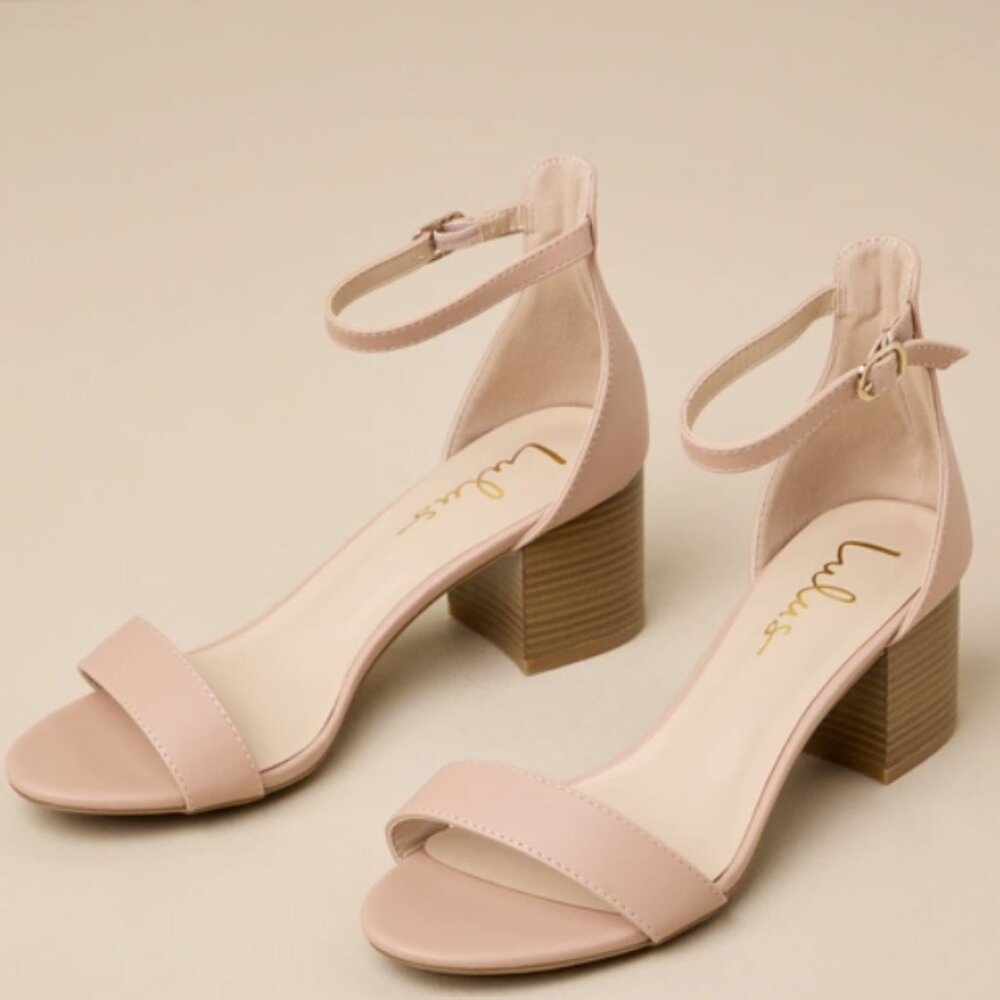 Almond Stacked Ankle Strap Heels Size 8.5"
